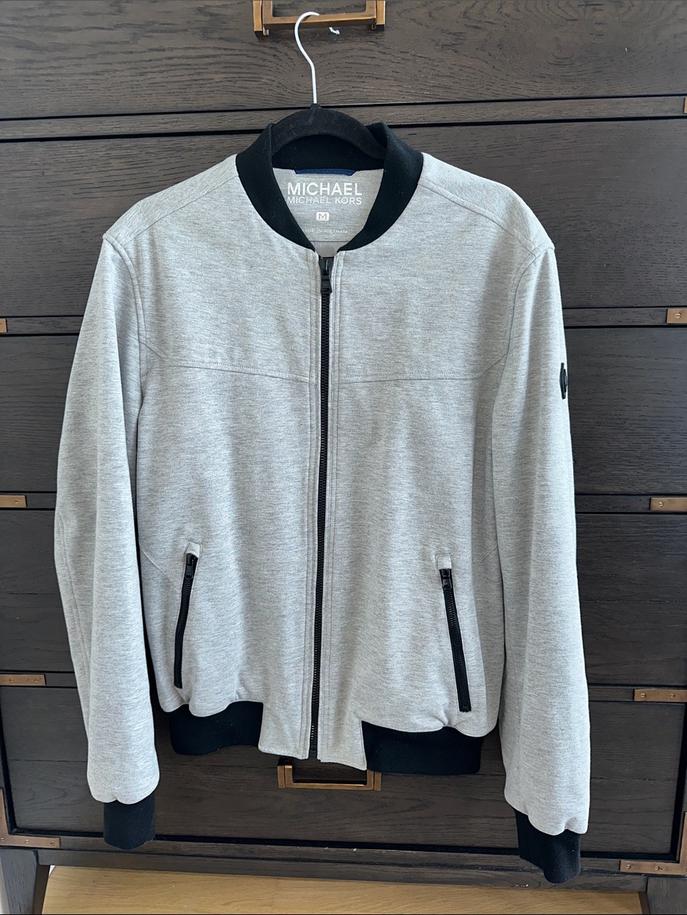 MICHAEL Michael Kors Gray Bomber Jacket with Black Trim
